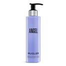 Mugler Angel perfuming body lotion bottle on a light gray background.