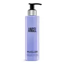 Mugler Angel perfuming body lotion bottle on a light gray background.