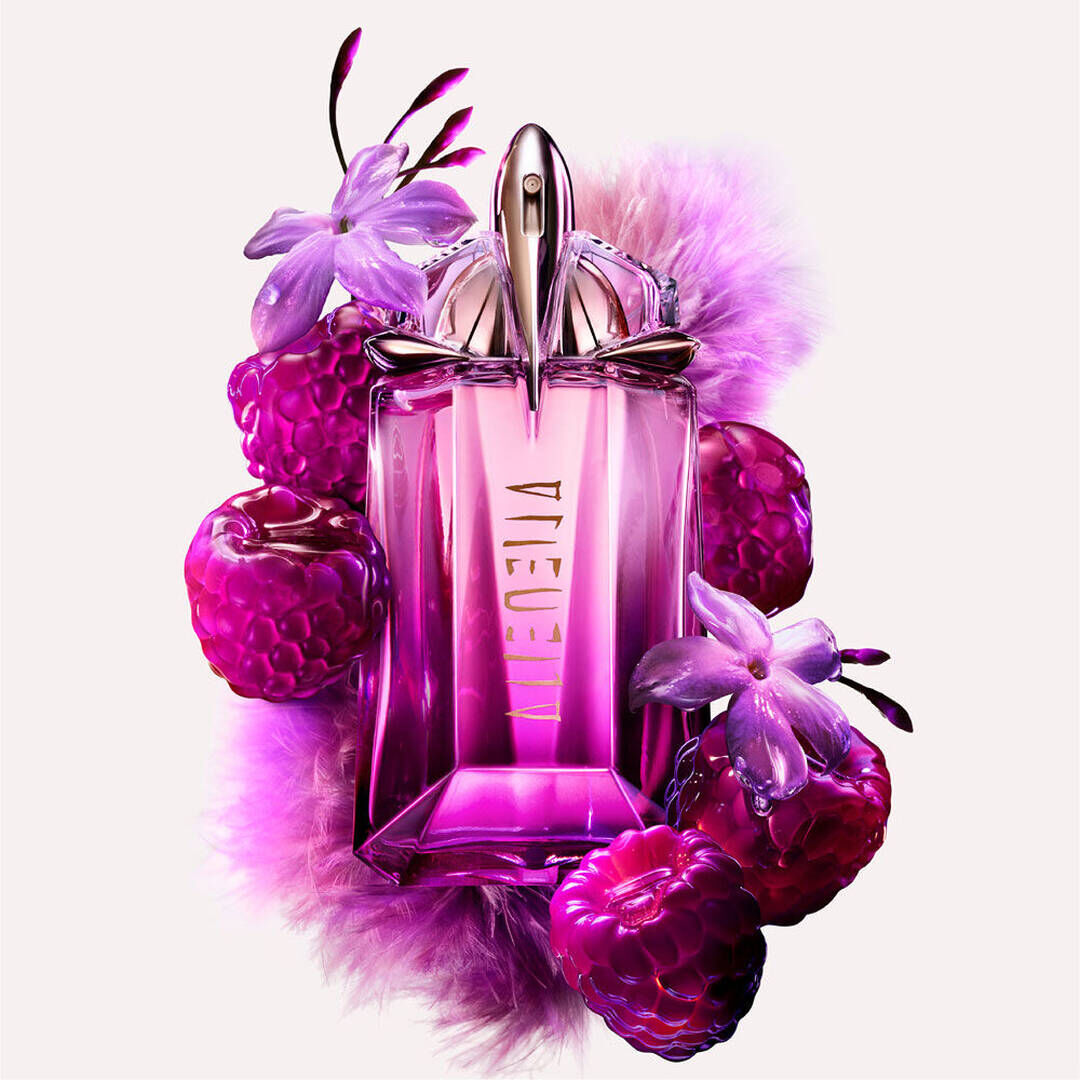 Bouteille de alien pulp de Parfum mugler avec des notes parfumees de framboise, jasmin, musc et bois de cachemeran