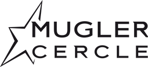 Logo de Mugler Cercle, avec une etoile stylisee a gauche et le texte en lettres majuscules blanches sur fond noir.