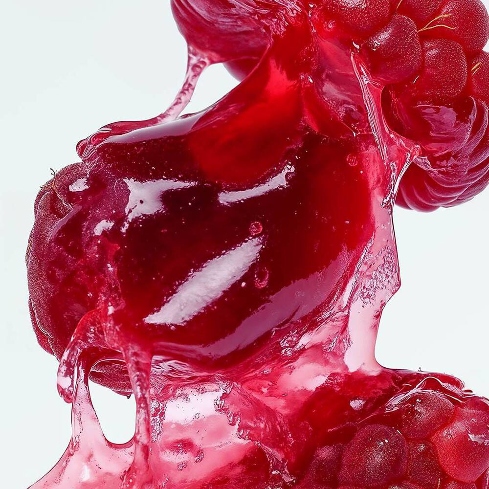 des framboises rouge avec du jus