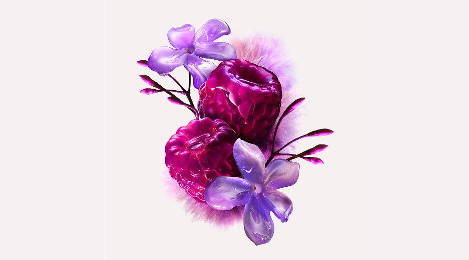 Fleurs et feuilles violettes peintes sur toile, créant une atmosphère douce et colorée.