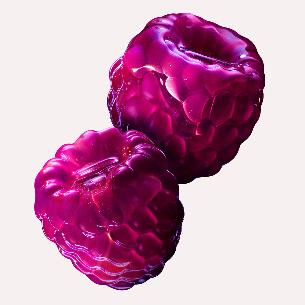 Deux framboises roses sur un fond clair